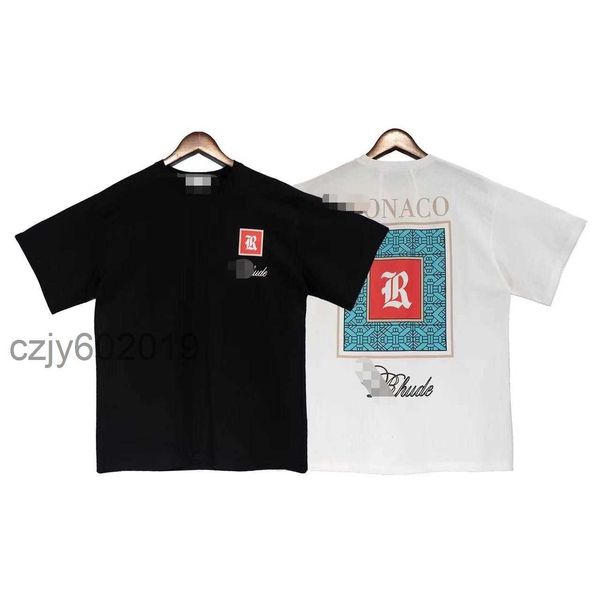 

summer rhude high level print loose letter cotton solid t-shirtezsm, White;black