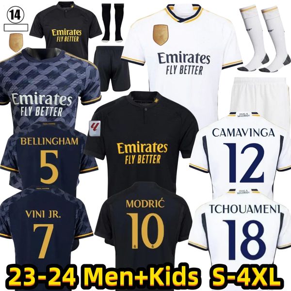

bellingham 23 24 soccer jerseys vini jr real madrids finals champions 14 rodrgo camiseta tchouameni camavinga 2023 2024 fans player version, Black;yellow