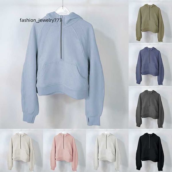 

autumn and winter yoga hoodie scuba womens plus velvet thickening jackets hoodys sports half zipper terry designer sweater cing loose short, Black