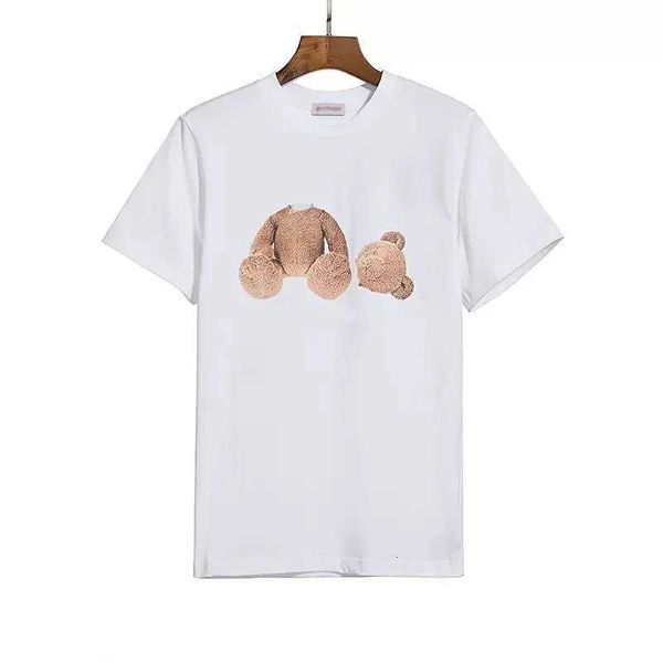 

2023 trendy angel decapitated teddy bear print t-shirt loose men's and women's wear letter short sleeve, White;black
