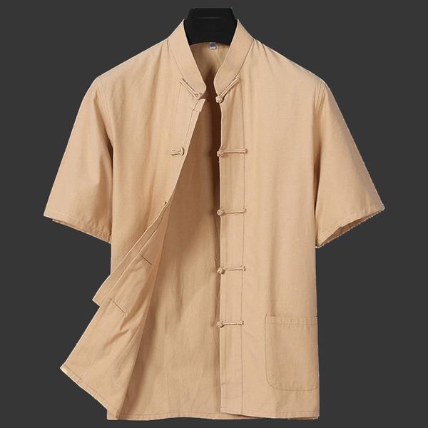 

chinese traditional men mandarin collar tai chi tang summer casual short sleeve 100% cotton kung fu shirt plus size 3xl 4xl221y, White;black