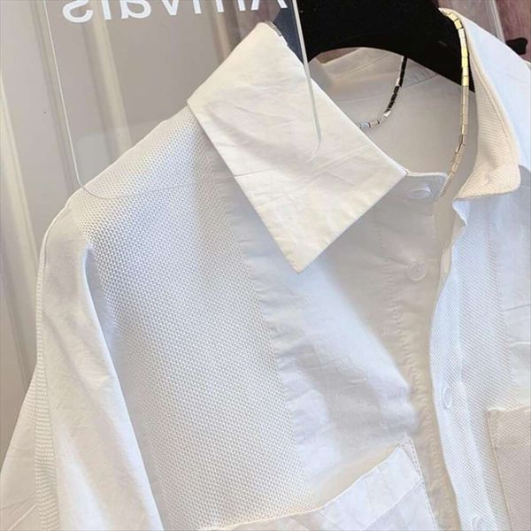 

dark texture fabric womens blouses temperament design niche korean loose long sleeved white shirt wholesale