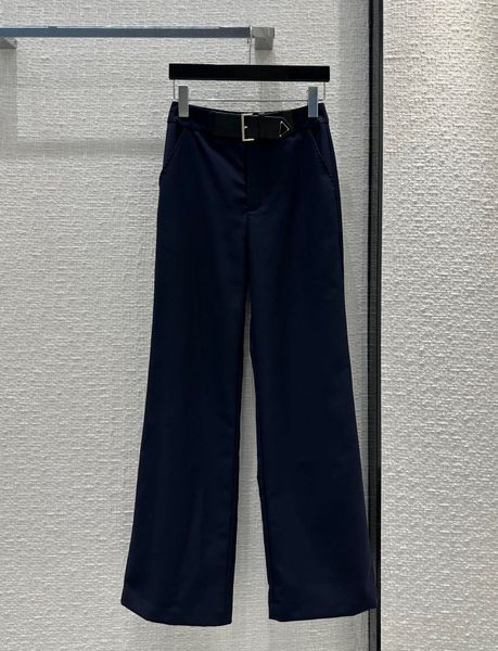 

fashion design 2023 autumn high waist solid color casual straight pants women triangle pattern belt all-matched loose trousers, Black;white