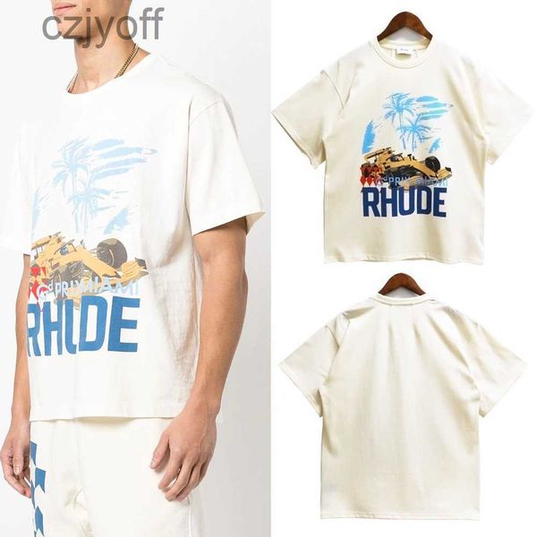 

rhude american trendy oversize coconut racing letter print couple fashion loose short sleeve t-shirt, White;black