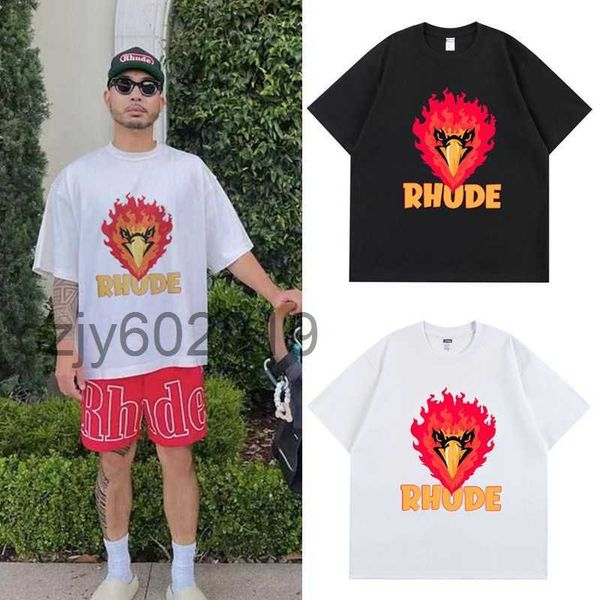 

xiaozhongchao brand eagle head rhude english print high street hip-hop short sleeve loose cotton t-shirt for men and womenq4rm, White;black