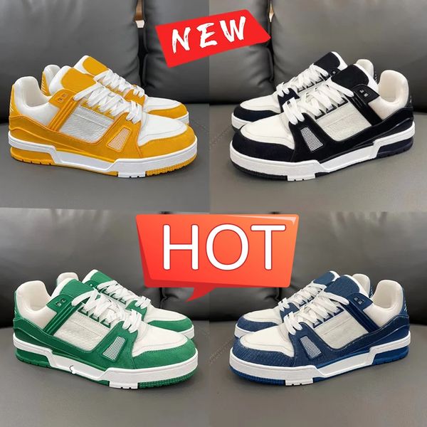 

designer flat sneaker trainer casual shoes denim canvas leather white green red blue letter overlays fashion platform men women low sneakers, Black