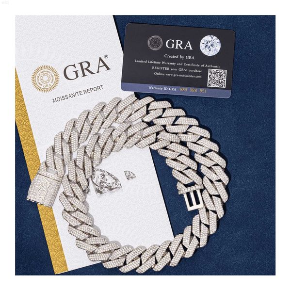 

pass diamond tester 20mm 3 rows diamonds 100% 925 sterling silver moissanite jewelry cuban bracecet necklace vvs moissanite