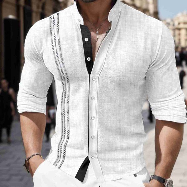 

men's casual shirts men's shirts embroidered long sleeve shirt for man ethnic style stand collar casual 2023 simple summer button, White;black