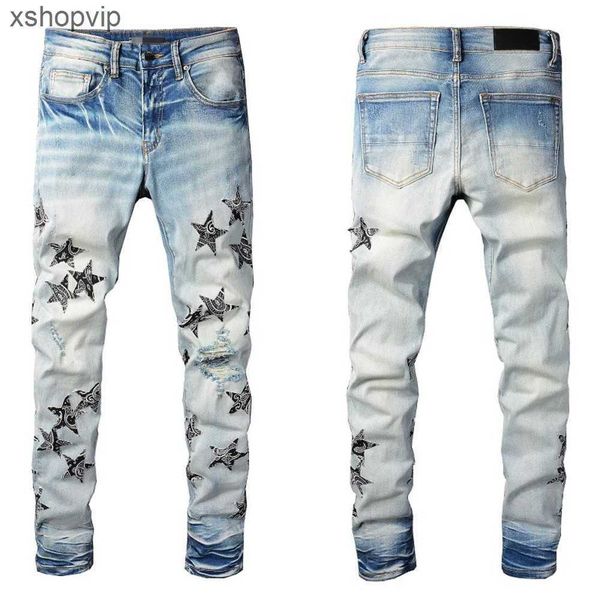 

designer man jeans black pant 2023 jogger plus size paint skinny white long rip mens zipper baggy distress star denim youth slim fit straigh, Blue