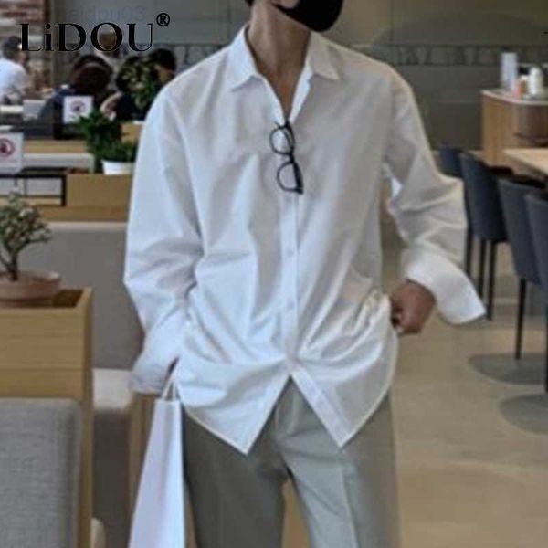 

men's casual shirts summer korean loose all match casual solid kpop fashion style men's shirt thin long sleeve elegant fashion men, White;black