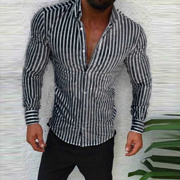 

men's casual shirts 2023 spring summer men clothes vintage striped print long sleeve shirts men's casual buttoned turn-down collar, White;black