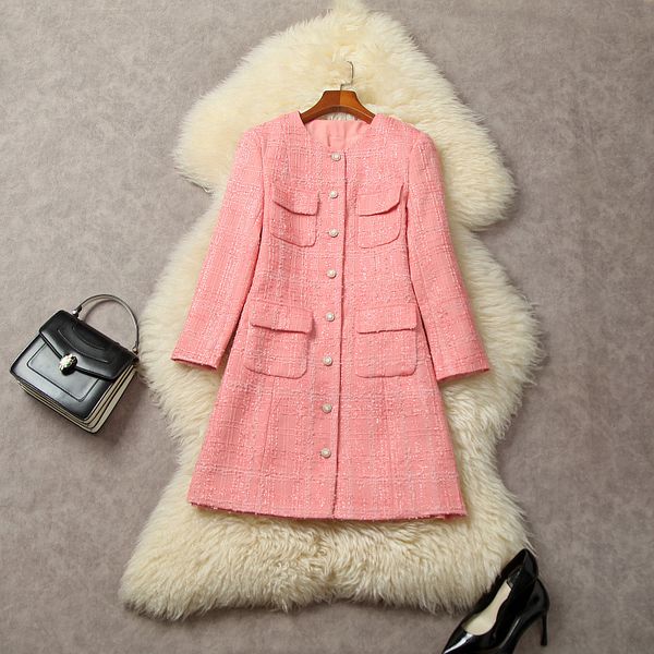 

european and american women's clothing 2023 autumn new long sleeve pocket single breasted fashion tweed dress, Black;gray