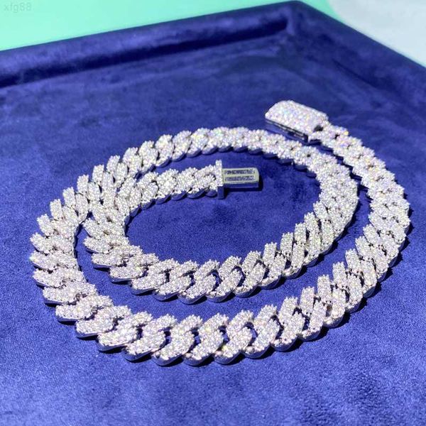 

2 row pass test diamond moissanite chain necklace 12mm s925 iced out hip hop jewelry, Silver