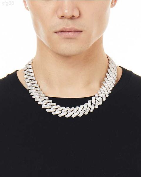 

price 925 silver 3rows 20inches wide set moissanite diamond necklace cuban link chain for men
