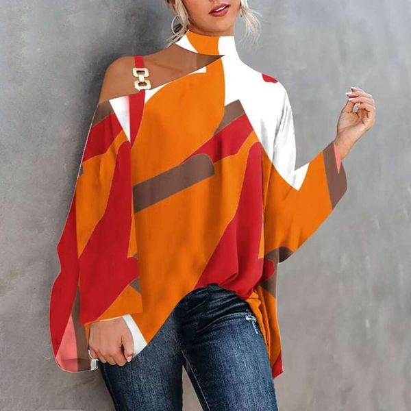 

summer necklace bat sleeves print shirt womens clothes, White