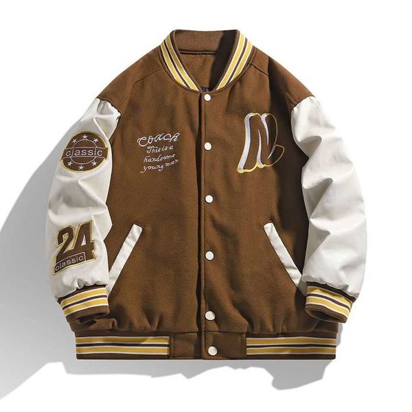 

fashion loose fit men's clothing custom embroidered letterman baseball varsity jacket, Black;brown