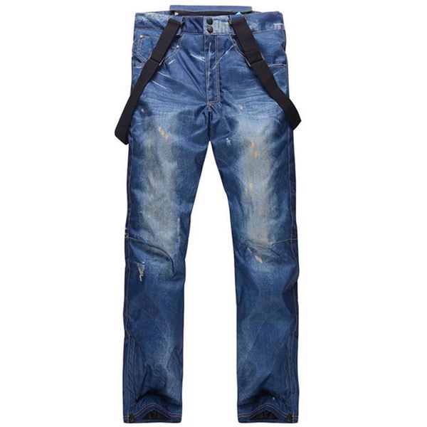 

men's jeans denim snowboard pants winter suspenders ski skate snow board waterproof windproof warm thickened skiing266x, Blue