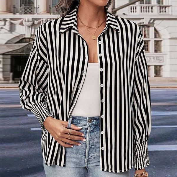 

title style blouse womens blouses long sleeves black and white striped for women