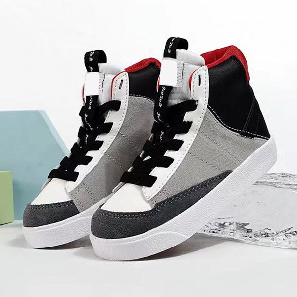 

multi colors mid 77 blazers 2.0 sport shoes infants kid vintage sneakers suede leather side strap navy hyper pink iridescent toddler youth c, Black;red