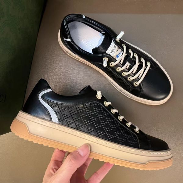 

luxury men screener sneakers shoes goatskin leather chunky b platform rubber sole famous brand skateboard runner sports tech fabrics trainer, Black