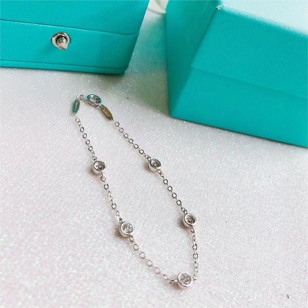 

925 silver brand crystal bubble charm bracelets luxury circle designer bling shining diamond choker slim link chain bracelet party jewelry g, Golden;silver