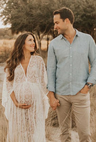 

see through lace maternity p shoot long dresses boho pregnancy lace dresses, White