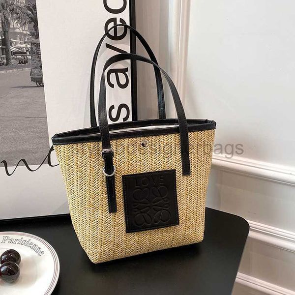 

beach bags summer high capacity bag women's new fashion 2023 portable vegetable basket weaving contrast color shoulder bag fashion weav
