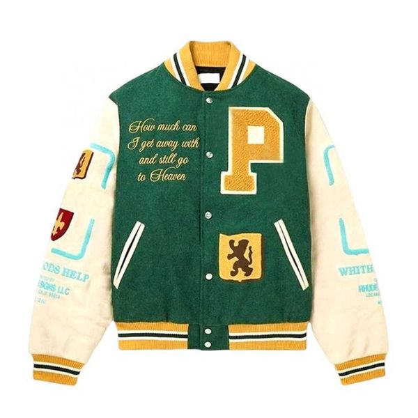 

vigour custom chenille embroidery leather sleeve baseball letterman varsity jacket for men, Black;brown