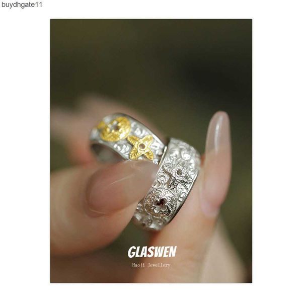 

k9gt fashion accessories tangcao flower mobius ring for women's advanced and versatile four leaf grass open, Silver