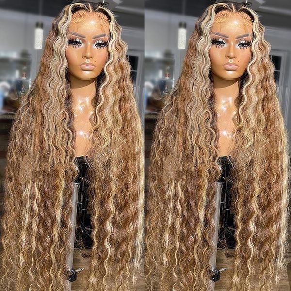 

Pre Cut Highlight Wig Curly Human Hair 220%density 13x4 Deep Wave Bleached Knots Glueless Wigs 7x5 Pre Plucked Wear and Go Human Hair Wigs, Ombre color