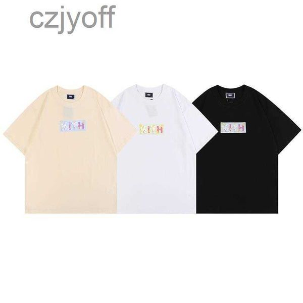 

kith box floral print american street men and women loose round neck commuting summer popular short-sleeved t-shirt, White;black