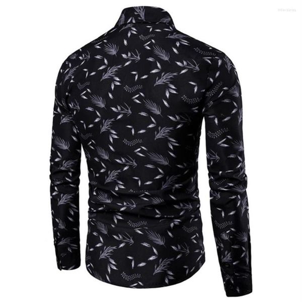 

men's casual shirts slim buttons long sleeve print shirt turn down collar women leaf plus size156b, White;black