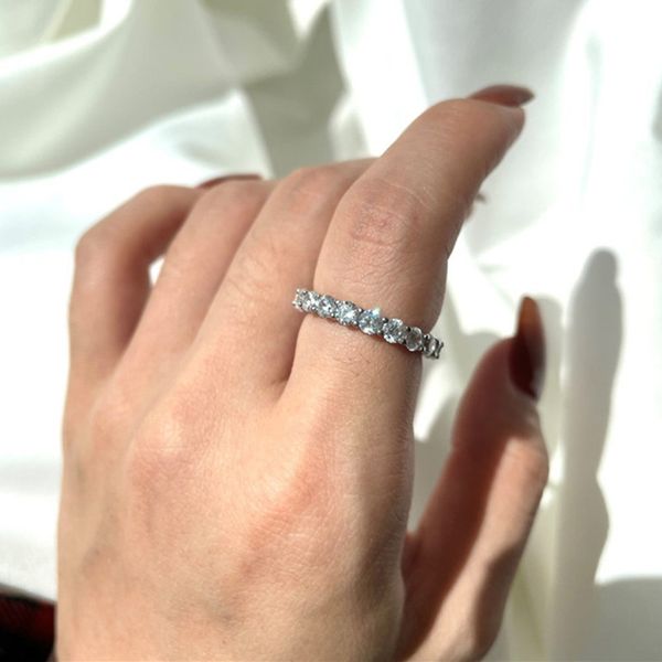 

3mm diamond s925 sterling silver tennis ring designer for woman 5a cubic zirconia love engagement wedding white pink rings luxury jewelry gi, Slivery;golden