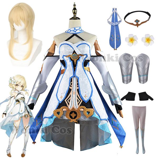 

cosplay genshin impact lumine cosplay costume game clothes genshin lumine dress wig full set outfits party costumes 230812, Blue