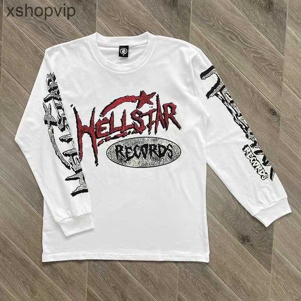 

men's hoodies sweatshirts hellstar t-shirt american high street classic flame letter print casual loose men women long sleeve t shirt, Black