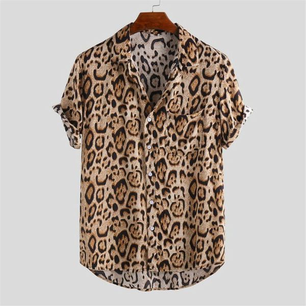 

adults men's leopard print shirts new male casual short sleeve holiday beachwear shirt man loose turn down collar shirt 2160, White;black
