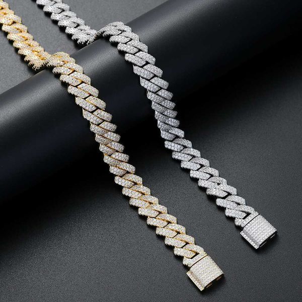 

read to ship 925 sterling silver 13mm wide 2 rows moissanite diamond necklace cuban link hip hop chain for mens