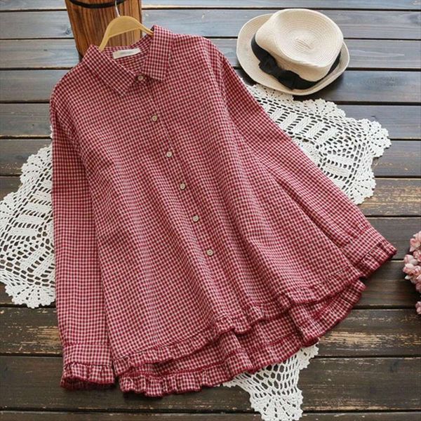 

fall korean loose blouse plaid large shirt flare casual for women, White
