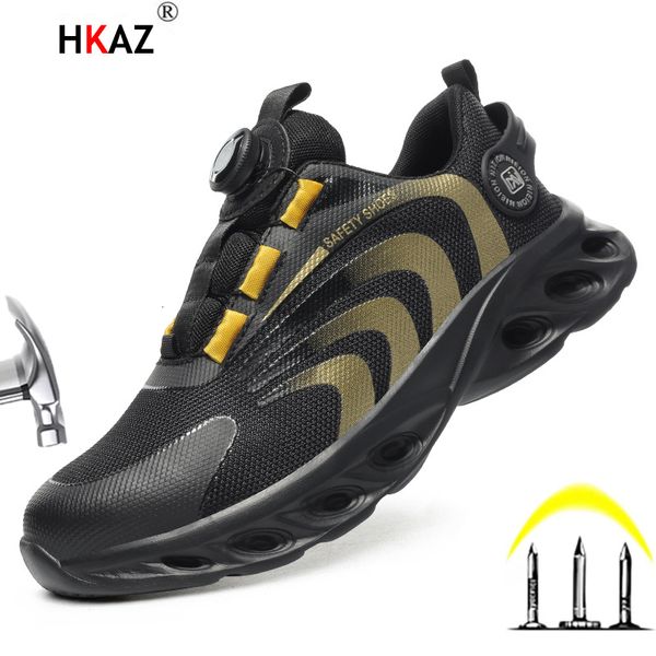 

safety shoes rotary buckle safety shoes for women men work boots steel toe shoes anti-smash work sneakers indestructible shoes 230812, Black;brown