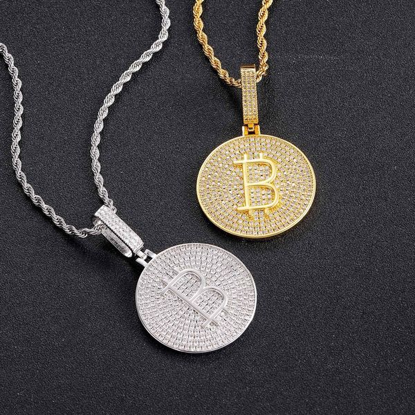 

europe and america hip hop pendant vvs bitcoin pendant with moissant diamond solid smooth face men's personalized hip hop jewelry, Silver
