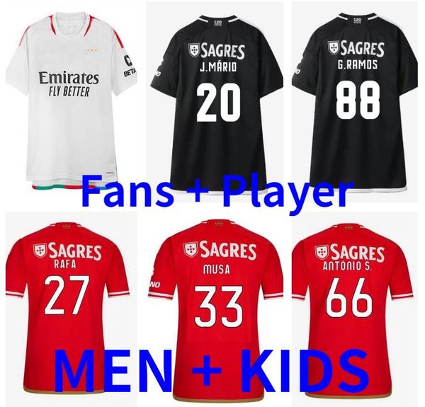 

rafa 23 24 benfica soccer jerseys neres g ramos 2023 2024 away men kids kit football shirt otamendi grimaldo joao mario fans player version, Black;yellow