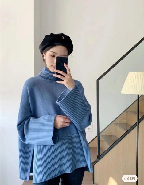 

women high collar long sleeve loose sweater toteme, Black;brown