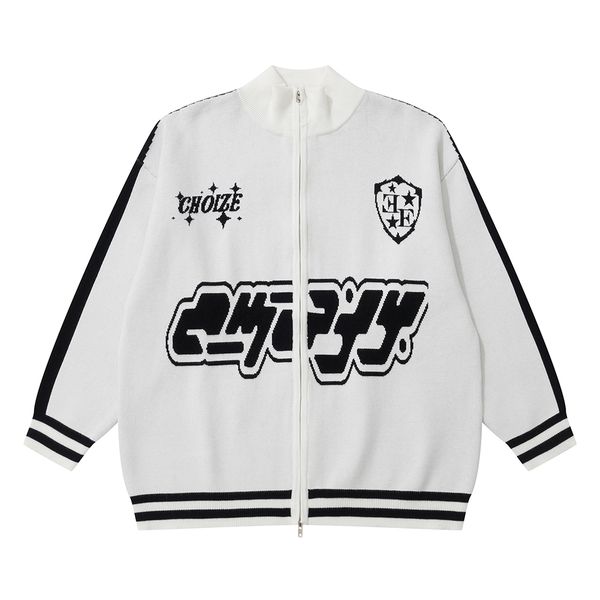 

letter print zipper cardigan sweater for men and women oversized knitted clothes