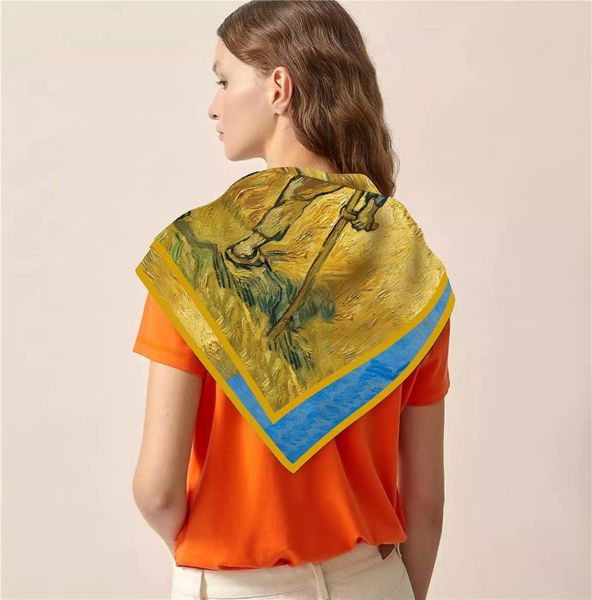 

vg oil painting series scarves hangzhou high-quality twill silk, Blue;gray