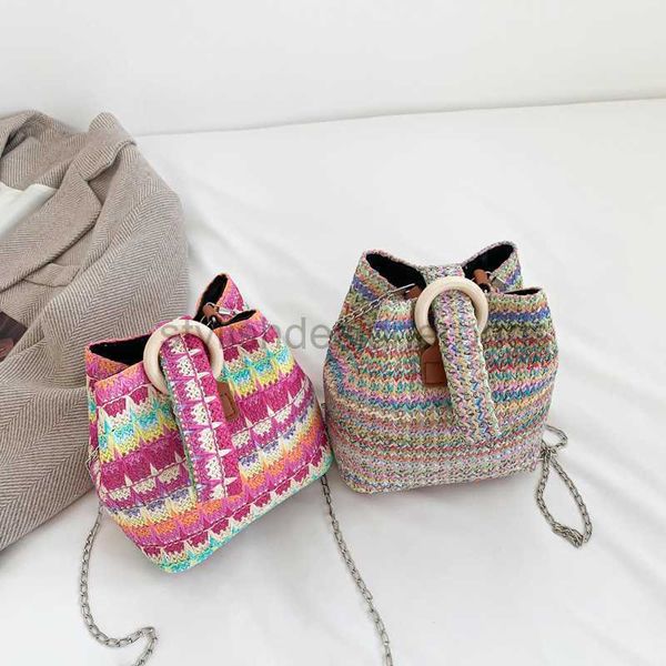 

beach bags colorful grass woven bag for female minority ethnic style handbag 2023 new western style chain one shoulder cross body woven bags