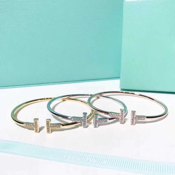

tiffanyys bracelet new t classic double t diamond titanium steel bracelet fashion simple ins light luxury style bracelet, Black