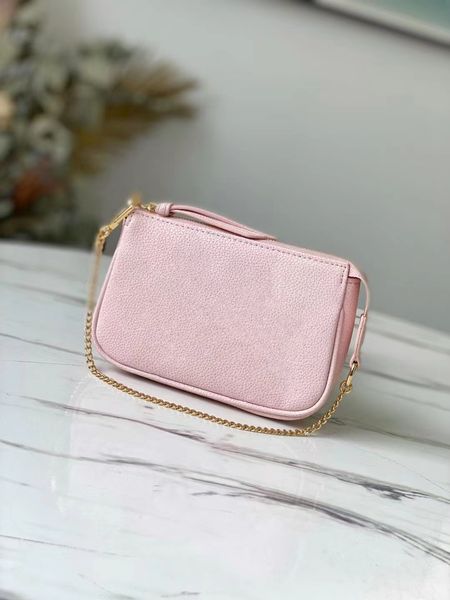 

80501 women's mini pochette accessolres clutch embossed chain capsule handbag belt silk screen mahjong bag mobile phone purse size 15.5