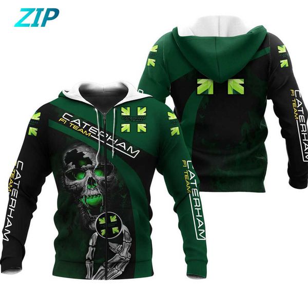

men's hoodies sweatshirts caterham f1 skull hoodie pullover zipper sweater, Black