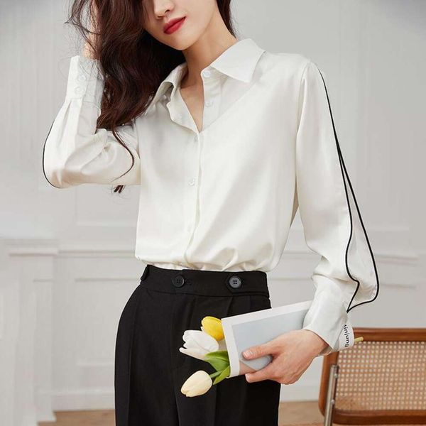 

spring and autumn style white shirt women commuter temperament design sense small hong kong flavored loose chiffon