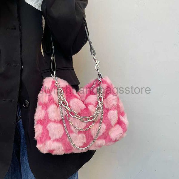 

shoulder bags y2k girls pink love underarm bags soft plush heart pattern ladies shoulder bag female chain furry crossbody bag handbagsstylis